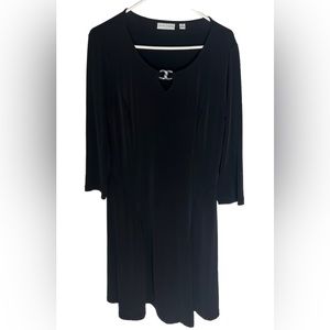 Susan Graver Women’s 3/4 Sleeve Stretch Midi Swing Dress Black M Flowy